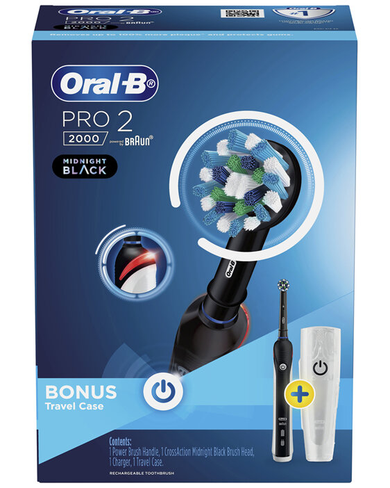 Oral-B Pro 2000 Black Electric Toothbrush with Travel Case