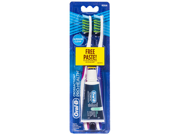 Oral-B Pro-Health CrossAction Toothbrush Medium 2 Pack + Oral-B Clinical Gum Protection Toothpaste