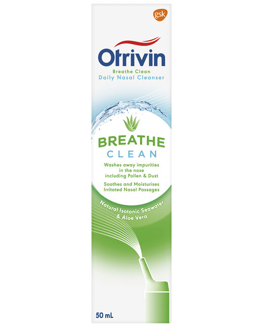 Otrivin Breathe Clean Natural Daily Nasal Cleanser with Isotonic Seawater & Aloe Vera 50mL