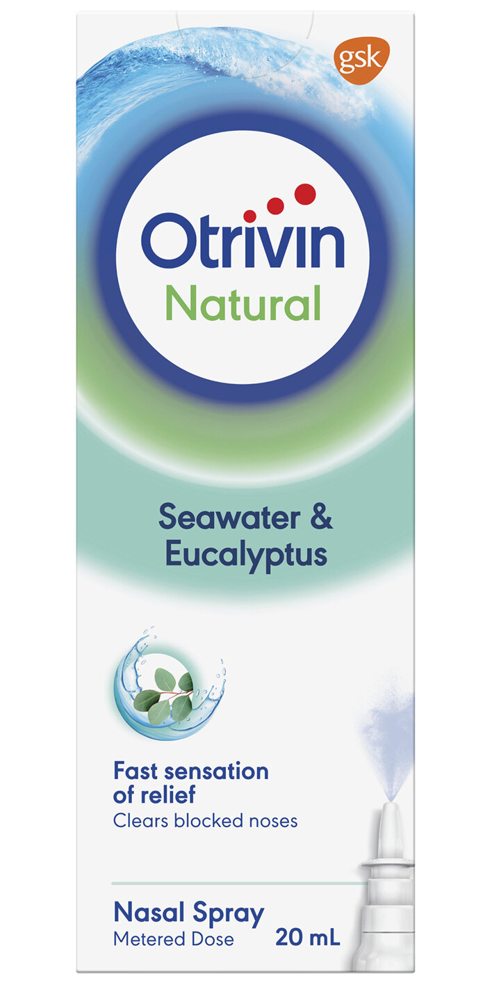 Otrivin Natural Nasal Spray with Seawater and Eucalyptus, for Blocked Nose, 20mL