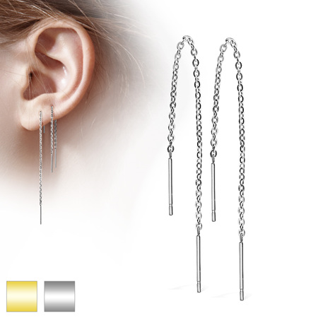 Pair of Chained Free Falling Two Bars Earring