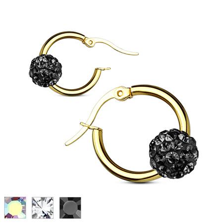 Pair of Colored Crystal Ball Gold IPHoop Earring