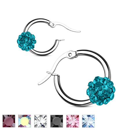 Pair of Colored Crystal Ball Hoop Earrings