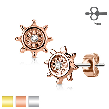 Pair of CZ Centered Yacht Wheel Post Earring Studs