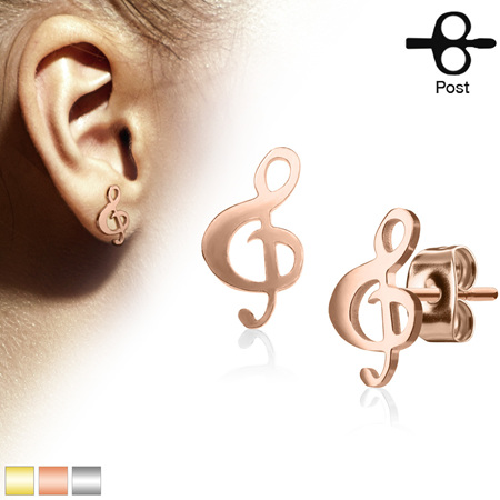 Pairof  Music Clef  Stainless Steel Earrings