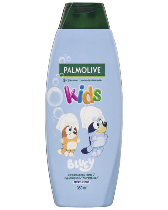 Palmolive 3 in 1 Kids Bluey Shampoo, Conditioner & Body Wash 350mL, Berrylicious 