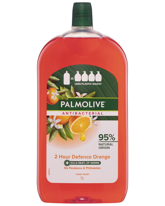 Palmolive Antibacterial Liquid Hand Wash Soap 1L, 2 Hr Defence Orange Refill and Save, No Parabens