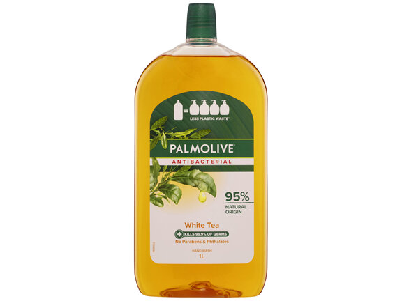 Palmolive Antibacterial Liquid Hand Wash Soap 1L, White Tea Refill and Save, No Parabens Phthalates