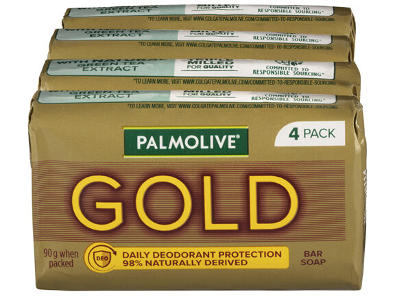 Palmolive Gold Bar Soap, 4 Pack x 90g, Daily Deodorant Protection