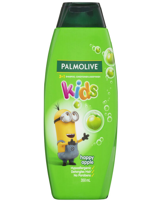 Palmolive Kids 3 in 1 Hair Shampoo, Conditioner & Body Wash 350mL, Minions Happy Apple,