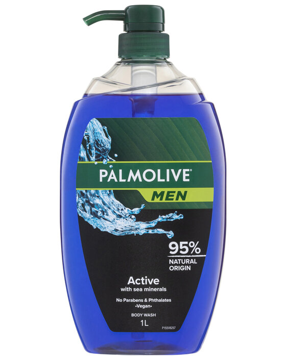 Palmolive Men Body Wash 1L, Active With Sea Minerals, No Parabens or Phthalates