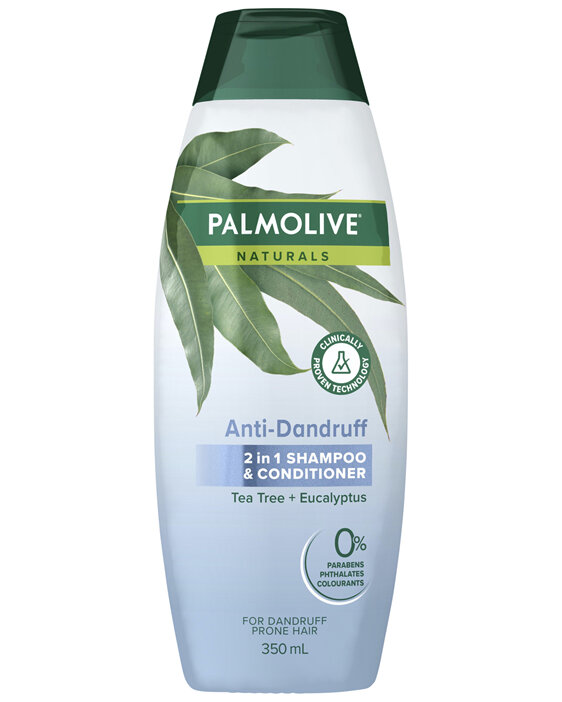 Palmolive Naturals Anti Dandruff 2 in 1 Hair Shampoo and Conditioner, 350mL, Tea Tree & Eucalyptus