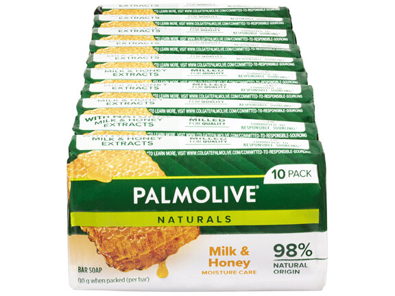 Palmolive Naturals Bar Soap, 10 Pack x 90g, Moisture Care with Natural Milk & Honey