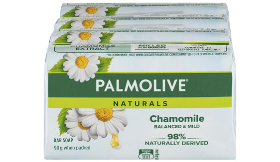 Palmolive Naturals Bar Soap, 4 Pack x 90g, Balanced & Mild With Natural Chamomile