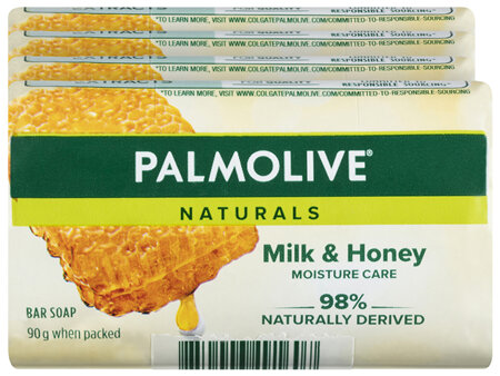 Palmolive Naturals Bar Soap, 4 Pack x 90g, Moisture Care with Natural Milk & Honey