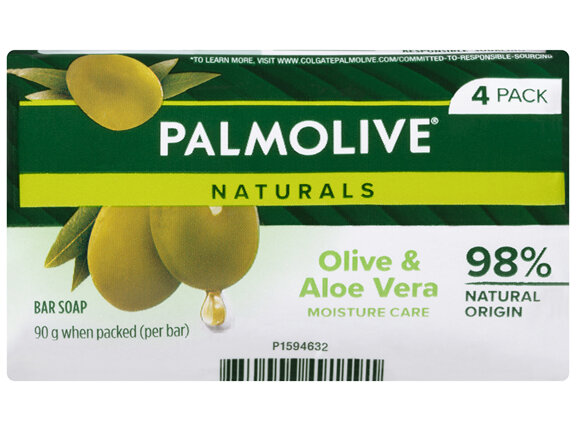 Palmolive Naturals Bar Soap, 4 Pack x 90g, Moisture Care with Natural Olive & Aloe Vera