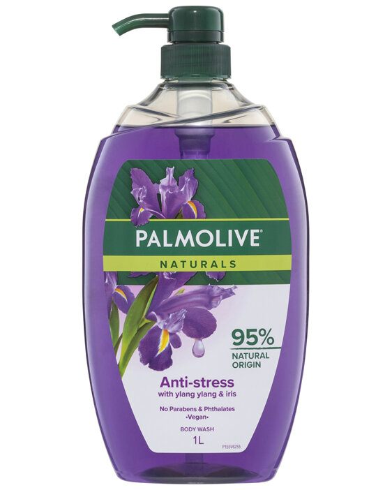 Palmolive Naturals Body Wash, 1L, Anti-Stress with Ylang Ylang & Iris, No Parabens Phthalates or