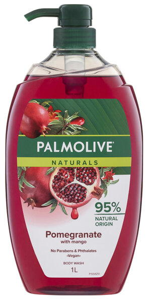 Palmolive Naturals Body Wash 1L, Pomegranate with Mango, Soap Free Shower Gel, No Parabens or