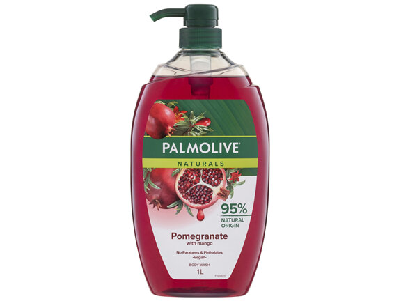 Palmolive Naturals Body Wash 1L, Pomegranate with Mango, Soap Free Shower Gel, No Parabens or