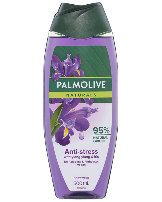 Palmolive Naturals Body Wash, 500mL, Anti-Stress with Ylang Ylang & Iris, No Parabens Phthalates or