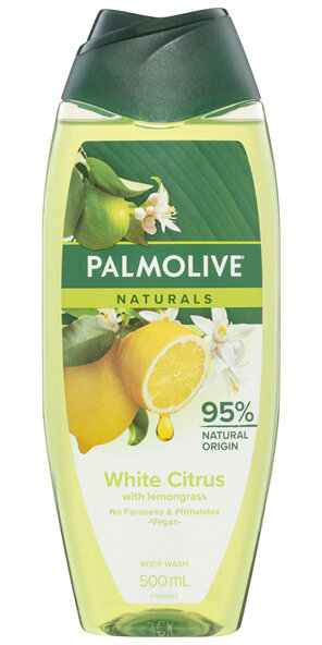 Palmolive Naturals Body Wash, 500mL, White Citrus Body Wash With Lemongrass, No Parabens or