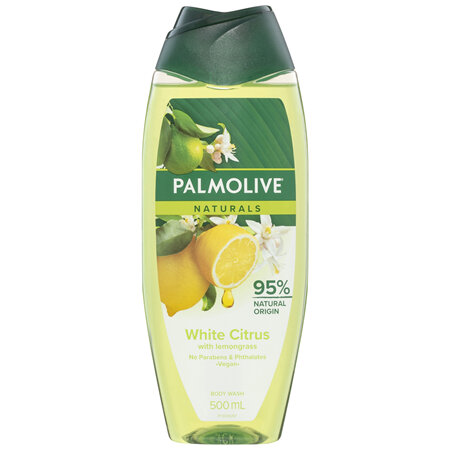 Palmolive Naturals Body Wash, 500mL, White Citrus Body Wash With Lemongrass, No Parabens or