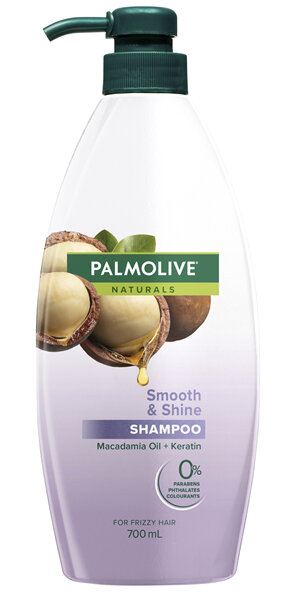 Palmolive Naturals Hair Shampoo, 700mL, Smooth & Shine with Macadamia Oil & Keratin, For Frizzy