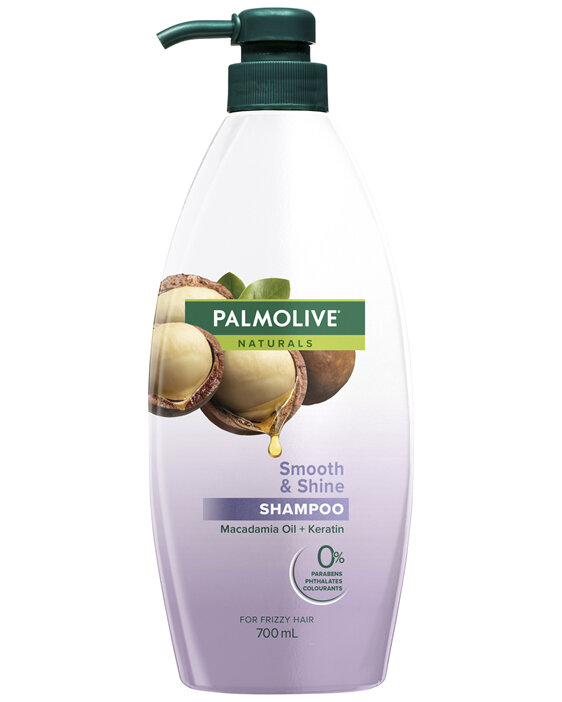 Palmolive Naturals Hair Shampoo, 700mL, Smooth & Shine with Macadamia Oil & Keratin, For Frizzy