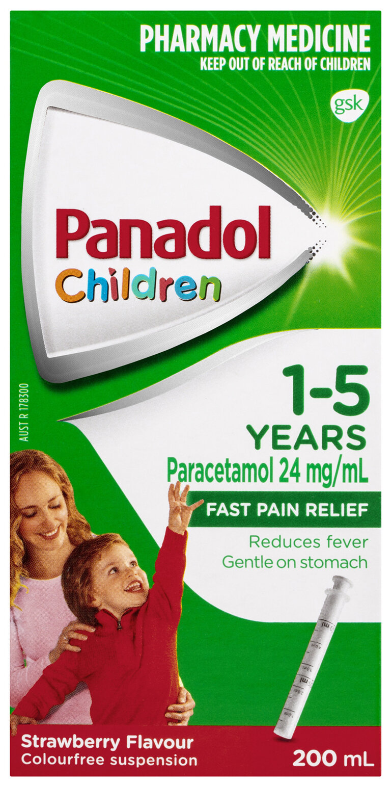 Panadol Children 1-5 years Colourfree Suspension, Strawberry Flavour, 200ml