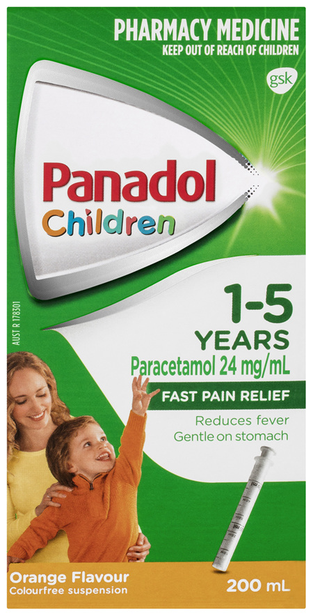 Panadol Children 1-5 Years Suspension, Fever & Pain Relief, Orange Flavour, 200 mL