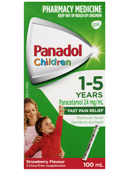 Panadol Children 1-5 Years Suspension, Fever & Pain Relief, Strawberry Flavour, 100 mL