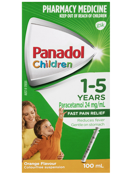 Panadol Children 1-5 Years Suspension, Fever & Pain Relief, Orange Flavour, 100 mL