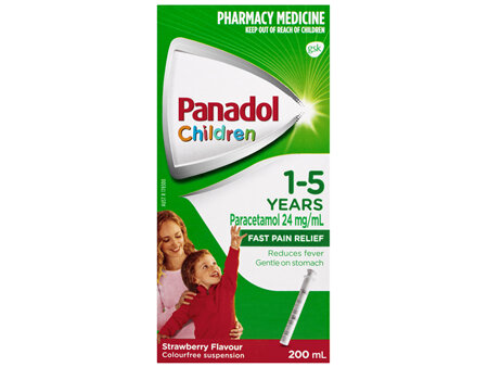 Panadol Children 1-5 Years Suspension, Fever & Pain Relief, Strawberry Flavour, 200 mL