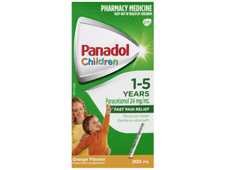 Panadol Children 1-5 Years Suspension, Fever & Pain Relief, Orange Flavour, 200 mL