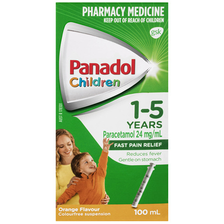 Panadol Children 1-5 Years Suspension, Fever & Pain Relief, Orange Flavour, 100 mL