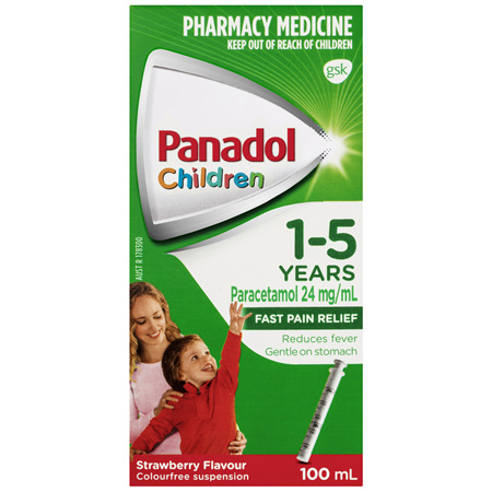 Panadol Children 1-5 Years Suspension, Fever & Pain Relief, Strawberry Flavour, 100 mL