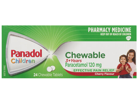 Panadol Children 3+ Years Chewable, Cherry Flavour, 24 Tablets