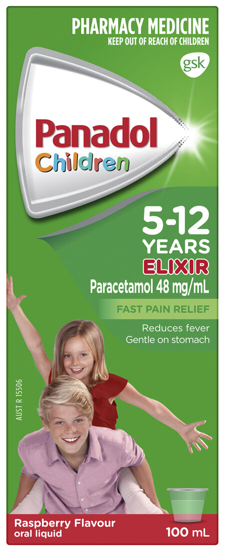 Panadol Children 5-12 Years Elixir, Raspberry Flavour, 100mL