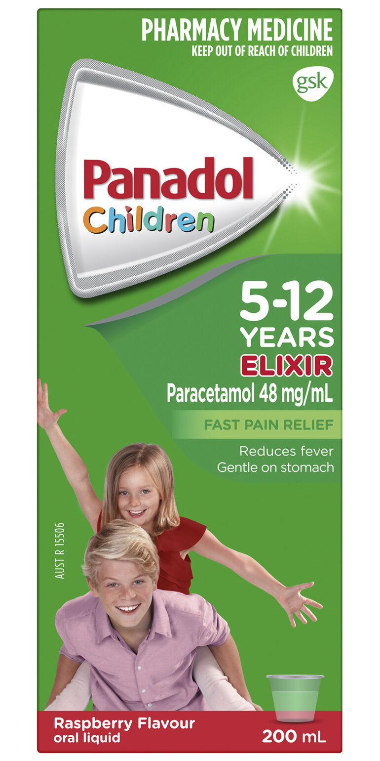Panadol Children 5-12 Years Elixir, Raspberry Flavour, 200mL