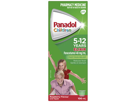 Panadol Children 5-12 Years Elixir, Raspberry Flavour, 100mL