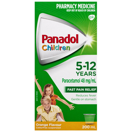 Panadol Children 5-12 Years Suspension, Fever & Pain Relief, Orange Flavour, 200 mL