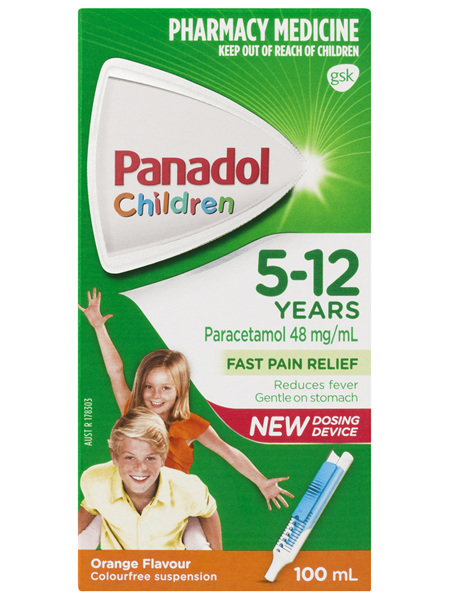 Panadol Children 5-12 Years Suspension, Fever & Pain Relief, Orange Flavour, 100 mL