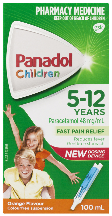 Panadol Children 5-12 Years Suspension, Fever & Pain Relief, Orange Flavour, 100 mL