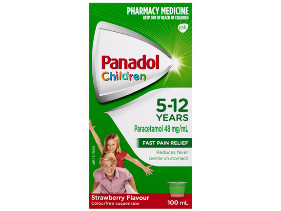 Panadol Children 5-12 Years Suspension, Fever & Pain Relief, Strawberry Flavour, 100 mL 