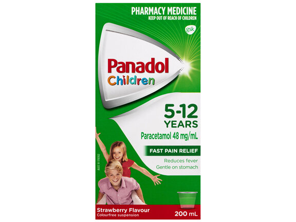 Panadol Children 5-12 Years Suspension, Fever & Pain Relief, Strawberry Flavour, 200 mL