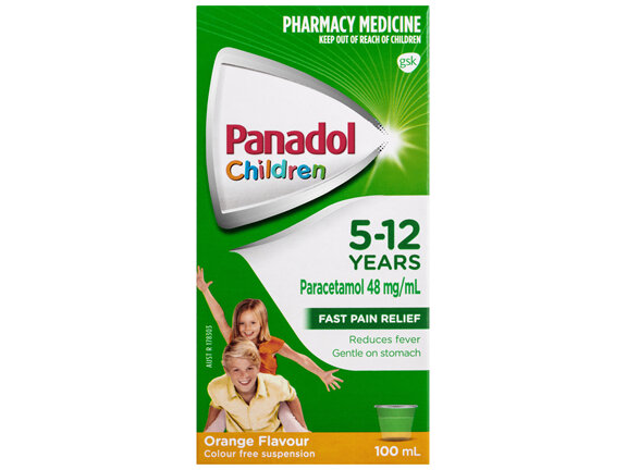 Panadol Children 5-12 Years Suspension, Fever & Pain Relief, Orange Flavour, 100 mL 