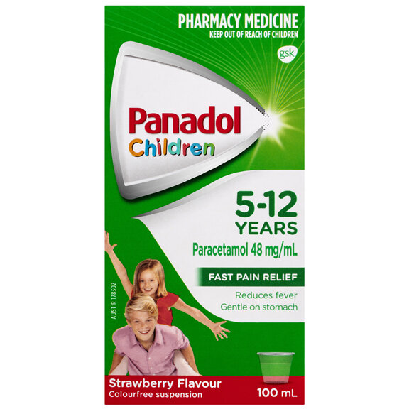 Panadol Children 5-12 Years Suspension, Fever & Pain Relief, Strawberry Flavour, 100 mL 