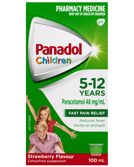 Panadol Children 5-12 Years Suspension, Fever & Pain Relief, Strawberry Flavour, 100 mL 