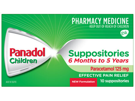 Panadol Children Suppositories 6 Months - 5 Years, 125mg 10 Pack