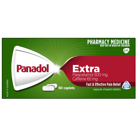 Panadol Extra for Pain Relief, Paracetamol & Caffeine -  500mg 80 Caplets